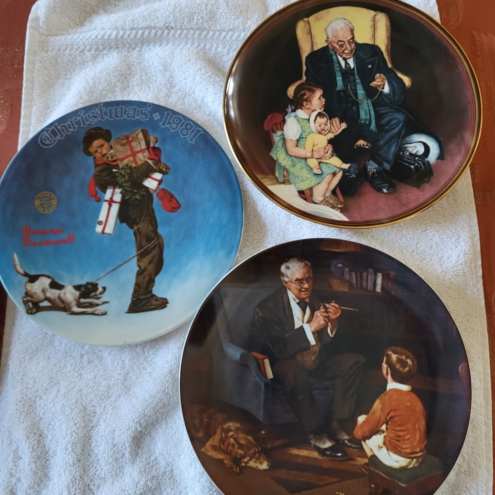 Vintage Collector's Plates Set Of 3- Norman Rockwell Art